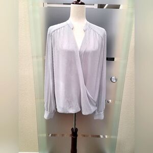 WHBM Elegant Soft Grey Silver Studded Wrap Blouse size 14